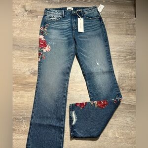 NWT Driftwood Audrey High Rise Medium Wash Embroidered Jeans-‎ 26x31